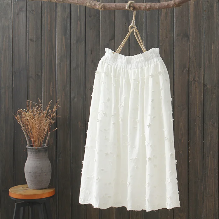 KYQIAO faldas mujer moda 2019 женская летняя Осенняя японский Стильный Свежий богемный этнический эластичный длинный белый Вышивка миди юбка