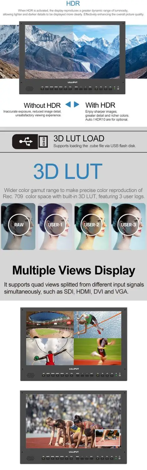 Lilliput BM230-4KS new 23.8" HDR 3D-LUT Color space Carry-on 4K Director Monitor 3840x2160 SDI HDMI Tally VGA