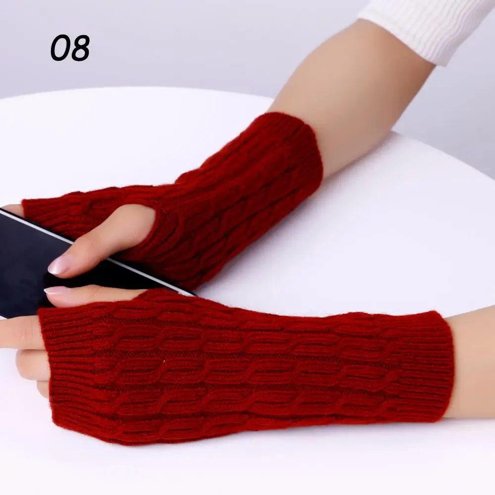 Sparsil, женские вязаные кашемировые перчатки без пальцев, на пол пальца, на запястье, для защиты рук, шерстяные варежки, Осень-зима, твист, теплые, длинные перчатки, 22 см - Цвет: 08 Rust Red Gloves