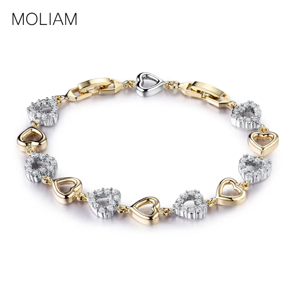 MOLIAM Romantic Lovely Heart font b Bracelets b font Bangles Ladies Gold Platinum Plated Crystal Zircon