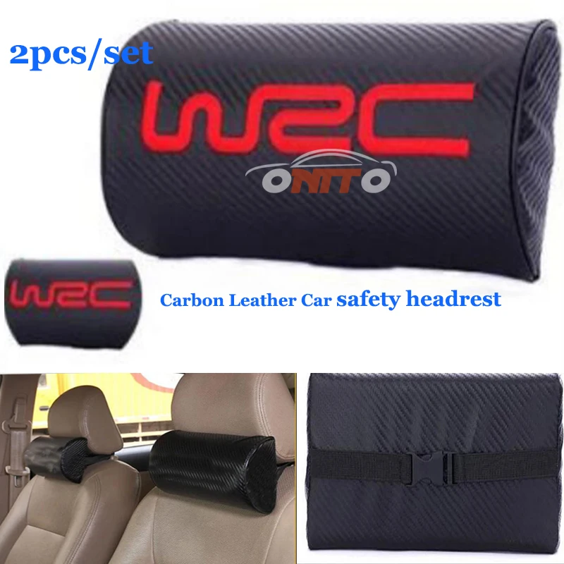 

2pcs /set for WRC logo Carbon Leather Universal for buick benz bmw audi kia Car pillow headrest sleep Rest Car accessories