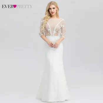 

New Arrival Elegant Lace Mermaid Wedding Dresses Ever Pretty O-Neck 3/4 Sleeve Illusion Sexy Bride Dresses Vestido De Noiva 2020