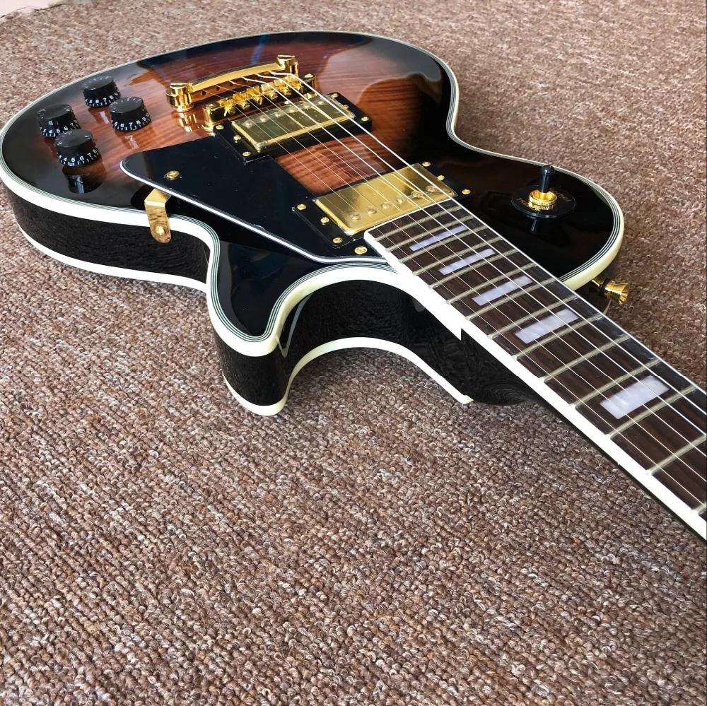 Tiger Flame electric guitar,black pickguard,Sunburst gitaar,Mahogany body.musical instruments guitarra.