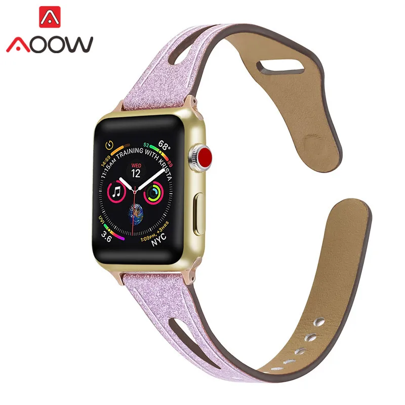 Ремешок для часов из натуральной кожи для Apple Watch 38 мм 42 мм 40 мм 44 мм золотой женский мужской браслет ремешок для iwatch 1 2 3 4 аксессуары - Цвет ремешка: Purple