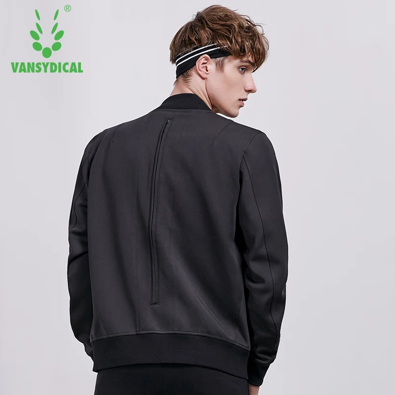 Vansydical осенне-зимние мужские спортивные куртки для бега топы с длинными рукавами с двусторонней застежкой-молнией для занятий фитнесом, одежда для бега трусцой