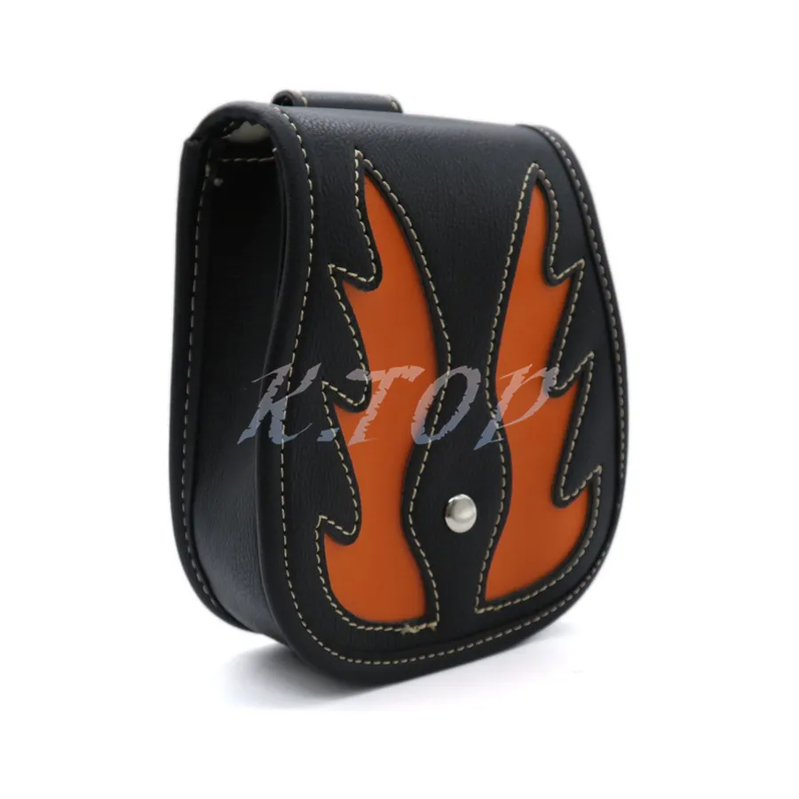 Black PU Leather Flame Belt Bag Tool bag Waist Holster Purse Pouch Side Bag Storage Saddle Bag Pocket For Harley Honda Kawasaki