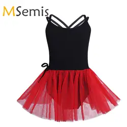 Балетное платье для девочек с сеткой привязаны юбка комплект одежды хлопок бретельках для бальных танцев балетки гимнастическое трико для
