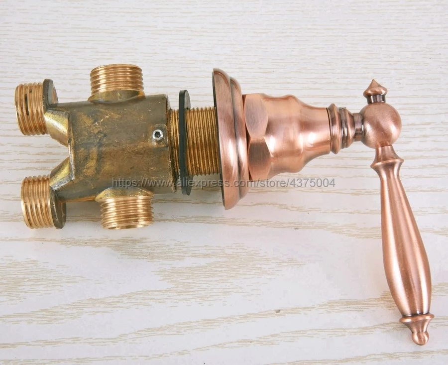Widespread Antique Red Copper 5 Holes 3 Handles Bathroom Tub Faucet W/ Hand Shower Mixer Tap Ntf236