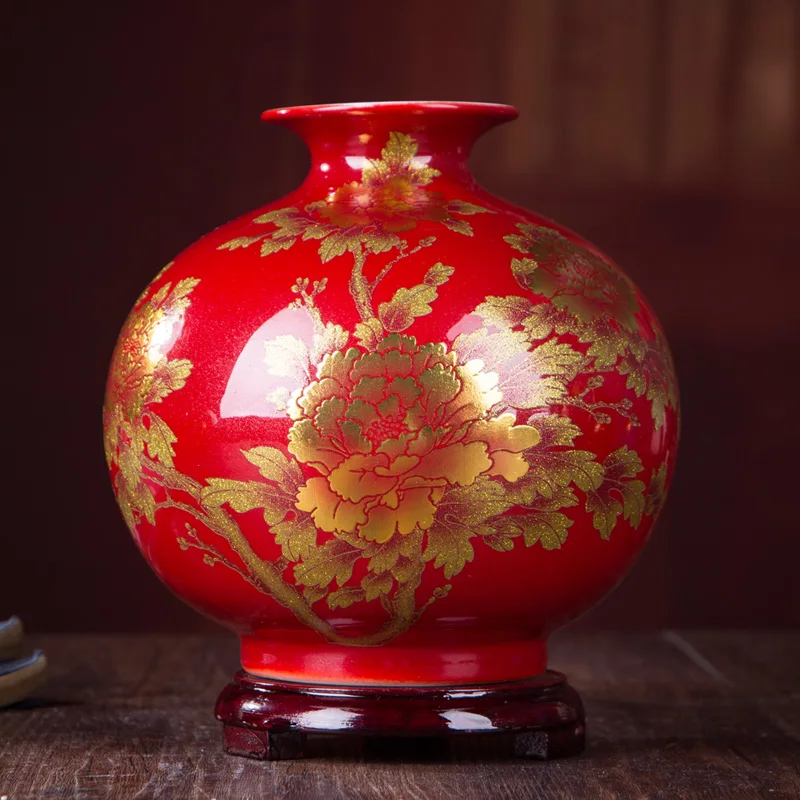 New Chinese Style Vase Jingdezhen Yellow Crystal Glaze Flower Vase Home Decor Handmade Shining Famille Rose Vases 6