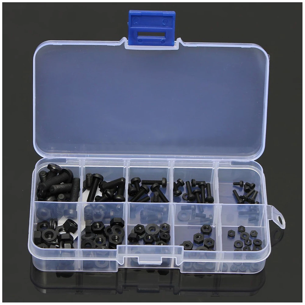 

150Pcs M2 M2.5 M3 M4 M5 Nylon Hex Screw Bolt Nut Standoff Assortment Spacer Kit Black Home Hardware DIY Repairing Tools With Box