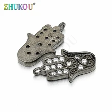 9*15mm mosiądz cyrkonia szczęście ręka fatimy w stylu Vintage Hamasa ręcznie Charms złącza, otwór: 1mm, Model: VD59