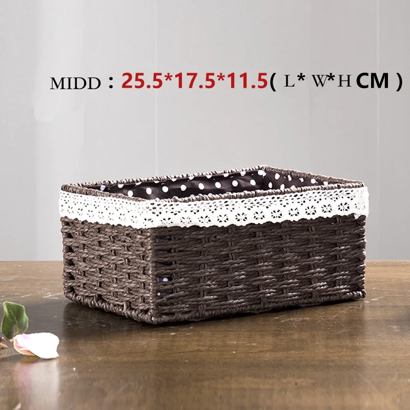 Rattan basket imitate for storage with lining key food fruit straw storage boxes hand made eco-friendly household table storage