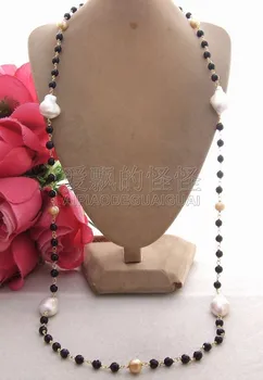 

N101702 35" 20MM Keshi Pearl Onyx Necklace