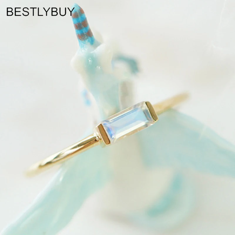 

BESTLYBUY 925 sterling silver moonstone rings Sri Lanka natural rare small cube moonstone rings for women charms jewelry gift