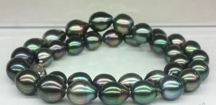 

Huge 18 13-14mm natural tahitian black green baroque pearl necklace