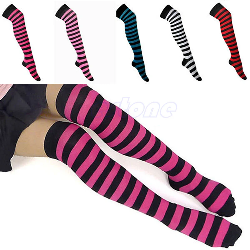 

Women Girl Stripe Stripy Striped Over The Knee Thigh High Socks Long Socks
