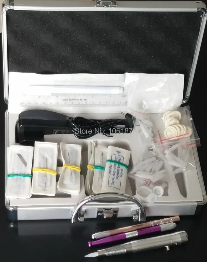 

Permanent Makeup Machine Tattoo Kits PK-006 Pro Permanent Makeup Machine Eyebrow Lip Body Pen Tips Needles Blades Eyebrow Kit