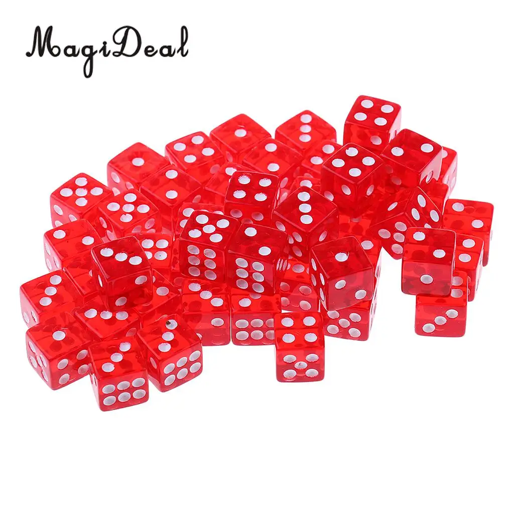 MagiDeal Hot Durable 50Pcs 12mm Acrylic Dice for Die RPG MTG Board Game Bar Club Pub KTV Entertainment Suppy Novelty Gifts Red