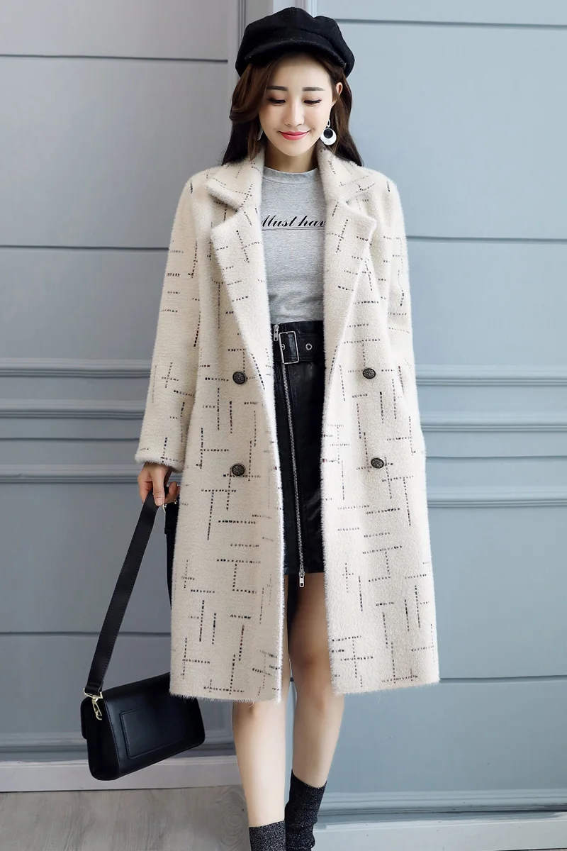 Creamy D'hiver Hiver Manteau Veste Manches À Femmes Haute Corée Qualité Lâche black Chaud Droite Cardigan Laine 2018 white Automne Nouveau De Longues Dames HSqxwqRg