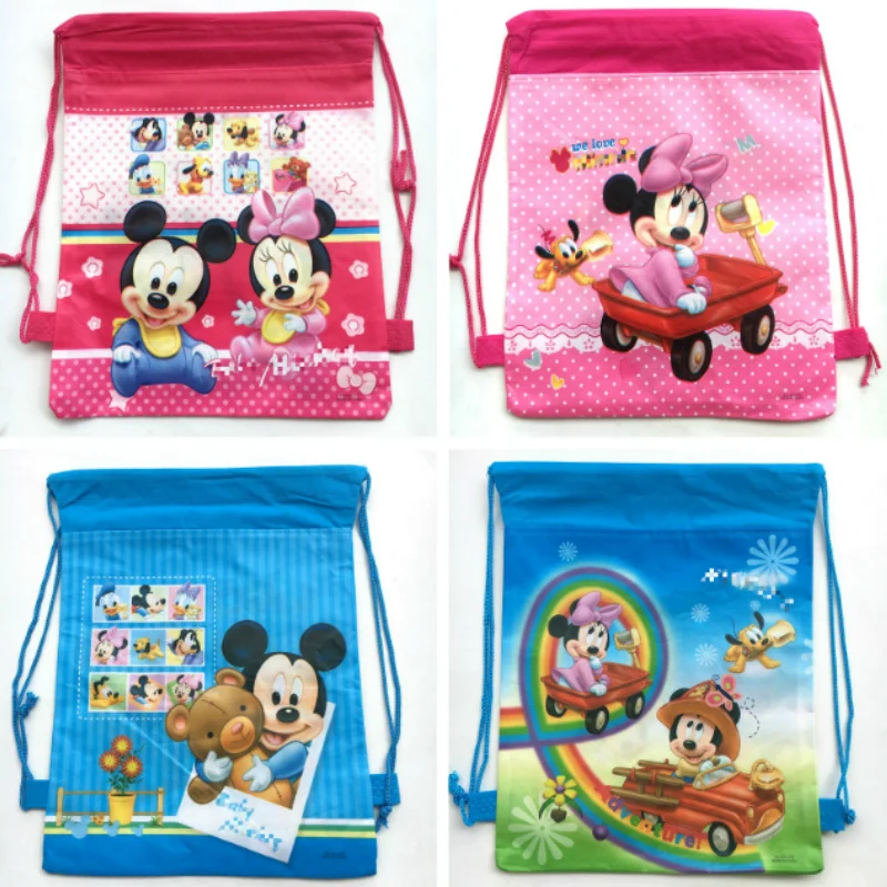 

2018 NEW 12pcs Cartoon Baby Mickey minnie mouse non-woven bag fabrics drawstring backpack,schoolbag gift bags