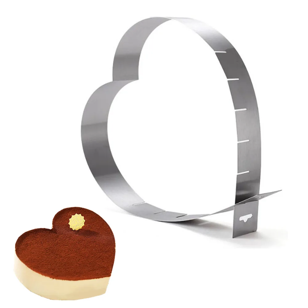 

Multi-Function Mousse Ring Adjustable Heart Shape Cake Mold DIY Chocolate Mousse Pastry Mould Spring Stainless Steel Baking Pan