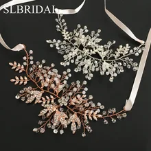 SLBRIDAL розовые золотые стразы натуральный жемчуг свадебные аксессуары для волос повязка для волос Свадебная повязка на голову ювелирные изделия для подружек невесты для женщин