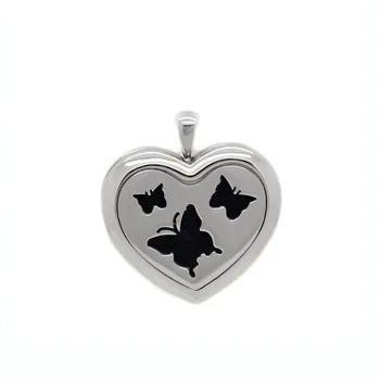 

Heart Shape Stainless Steel Butterfly Perfume Lockets Pendant Aroma Essential Oil Diffuser Pendant Locket Necklace