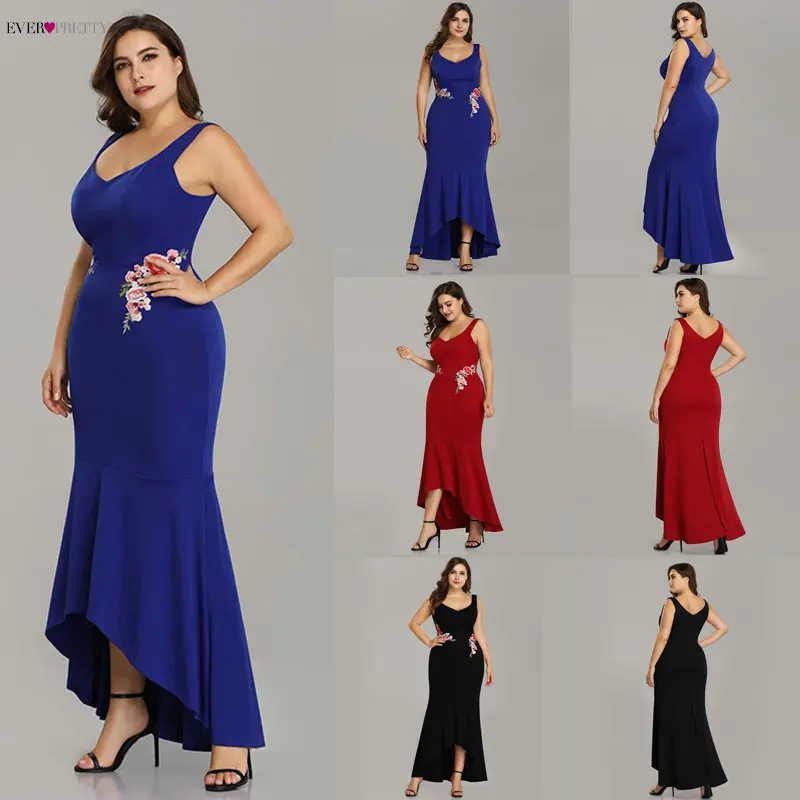 

Elegant Plus Size Evening Dresses Ever Pretty EZ07689 Embroidery Appliques Mermaid Formal Gown EZ07689 Burgundy Satin Dress 2019