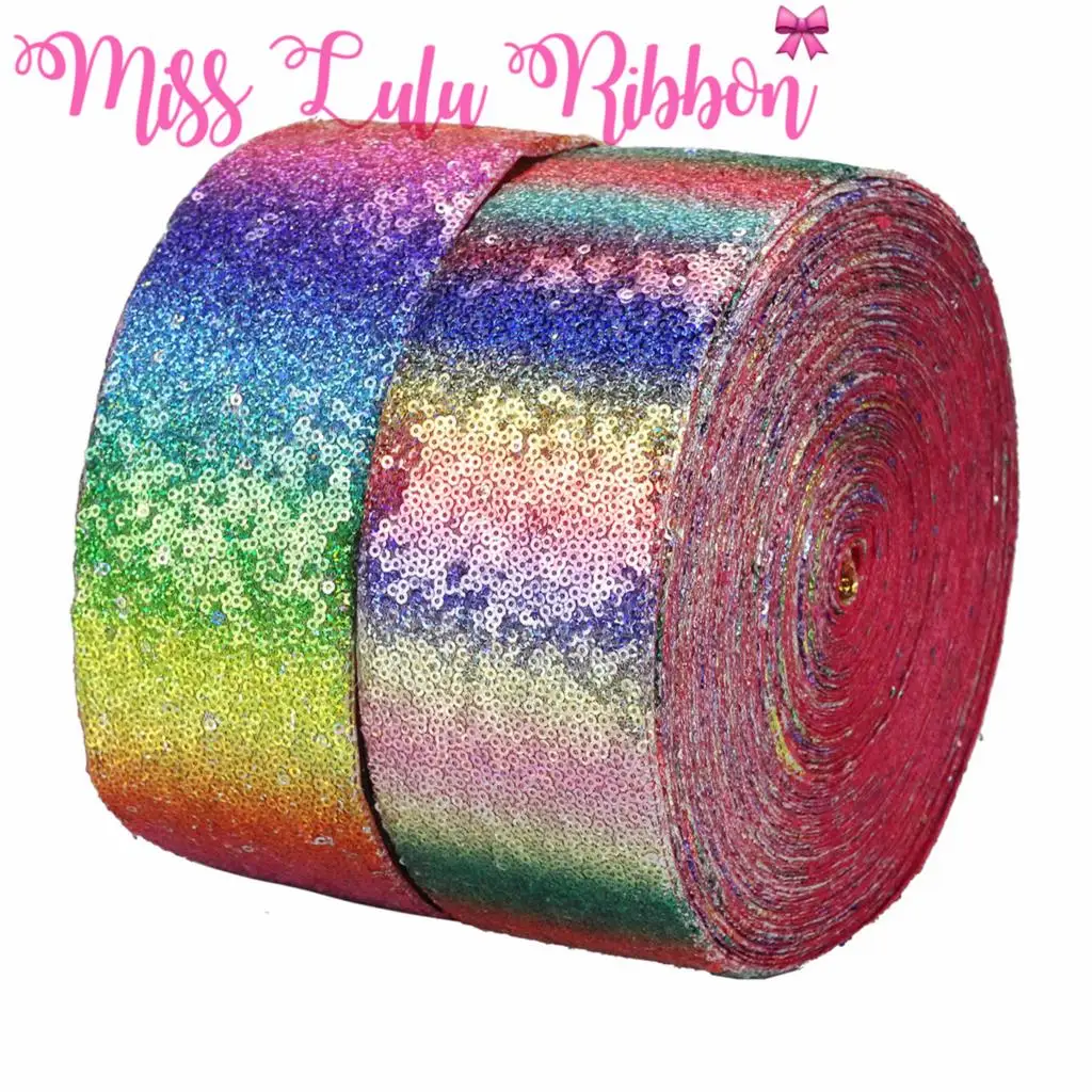3"75mm Glitter Sequin Cutting Ribbon Gradient Color DIY Hair Band