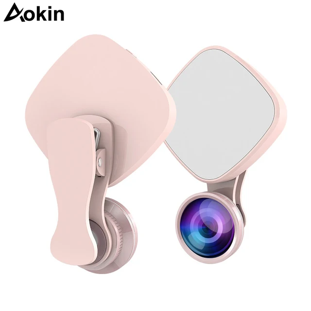Aokin Selfie Ring Light with HD 3 in 1 Fisheye Wide Angle Macro Lens Flash Led Camera Phone Photography for iPhone Samsung Lens