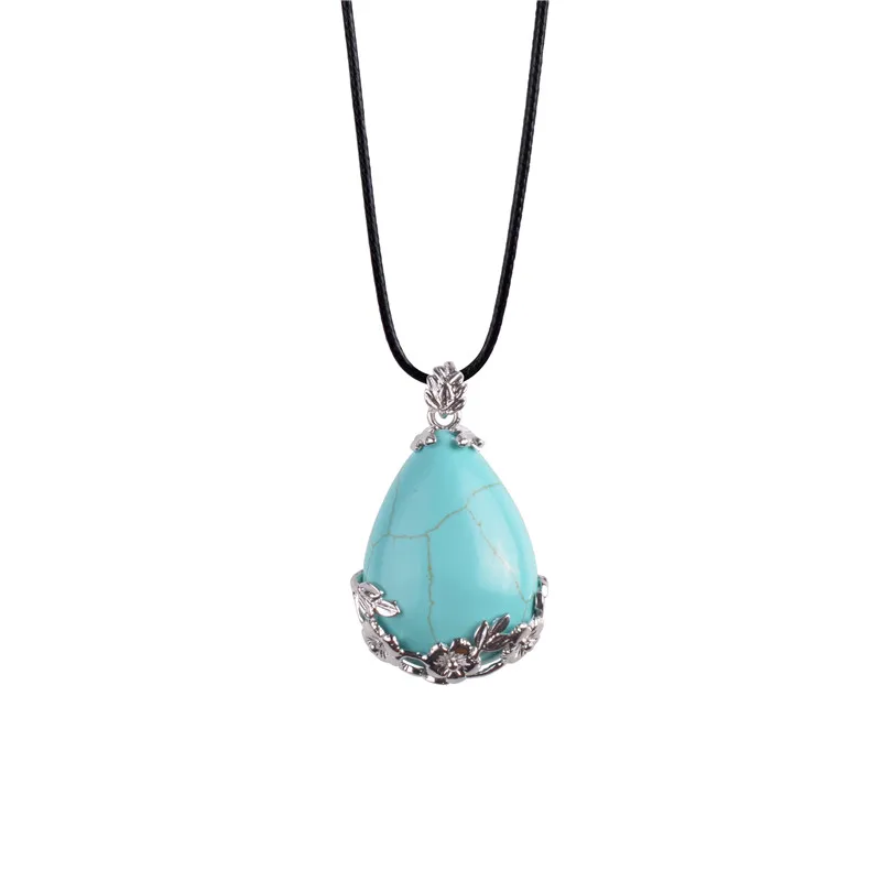 Classic Jewelry Natural Gem Teardrop Silver Plated Reiki Chakra Pendant Bead Charm Necklace