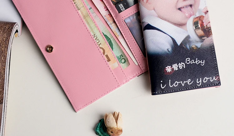 Женский ручной работы diy подарки на день рождения рисунок дизайн печать на заказ фото пользовательский клатч кошелек женский розовый длинный кошелек