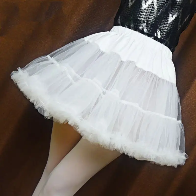 Короткая юбка с рюшами для женщин и девочек, однотонная белая пышная Пышная юбка-пачка, пышная короткая юбка-кринолин без обруча