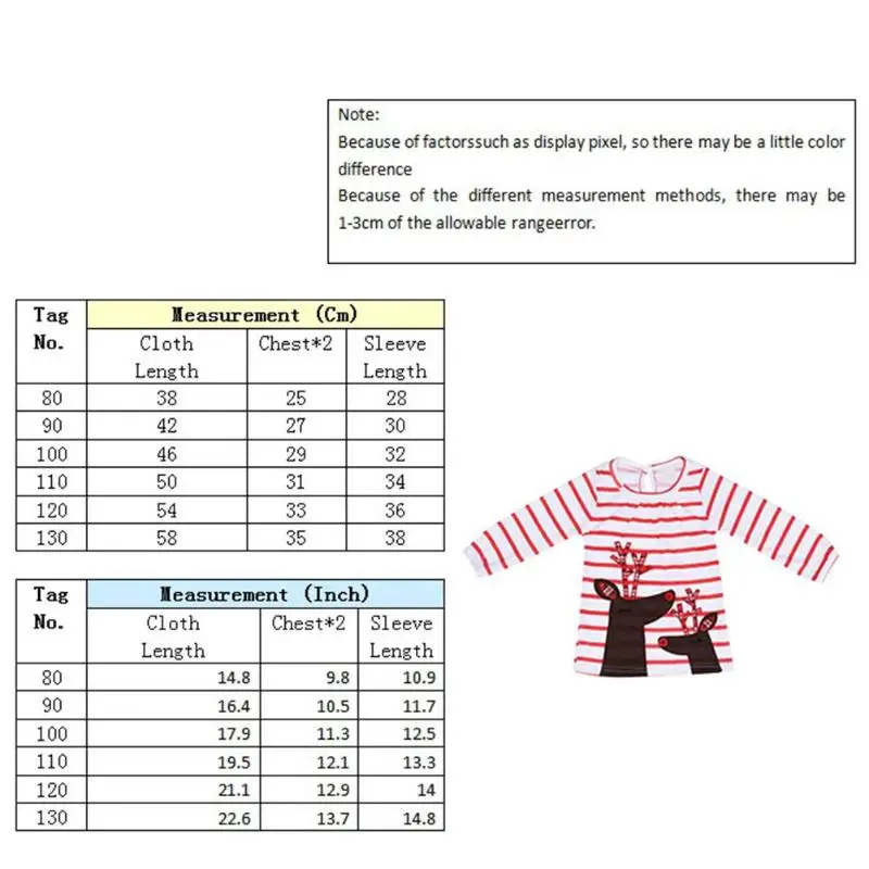 Осенняя Футболка для девочки Рождество Новый год Дети полосатый футболка с оленями