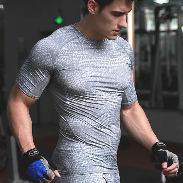 High quality Compression men short sleeve shirt tights quick dry ...