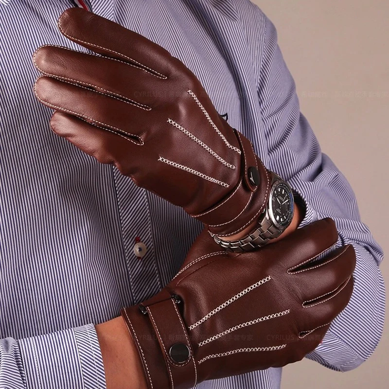 Buy Mens Black Gloves Sheep Skin Men's Genuine Leather