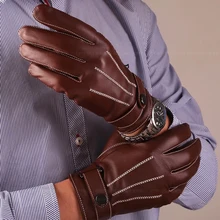 Herren Schwarze Handschuhe Schafe Haut der Männer Echte Lederne Handschuhe Winddichte Manschette Männliche Lederhandschuhe Mode Dicke Warme Winter CYM01