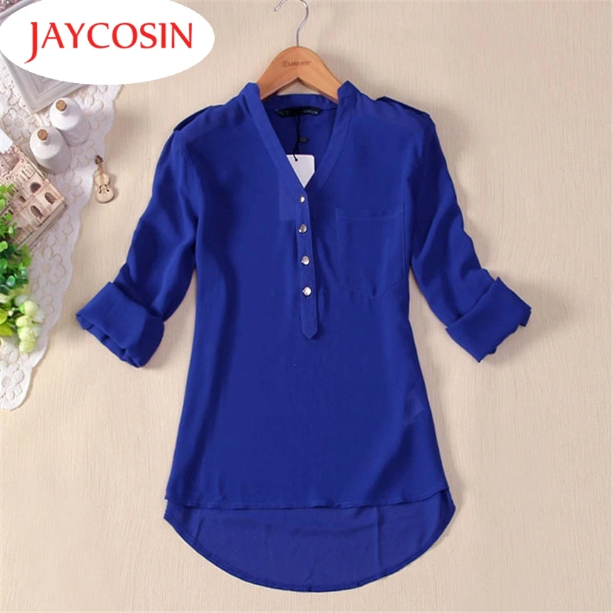 

JAYCOSIN New Fashion Coolbeener Women Spring Summer V-Neck Chiffon Long Sleeve Casual Shirt Blouse dec27