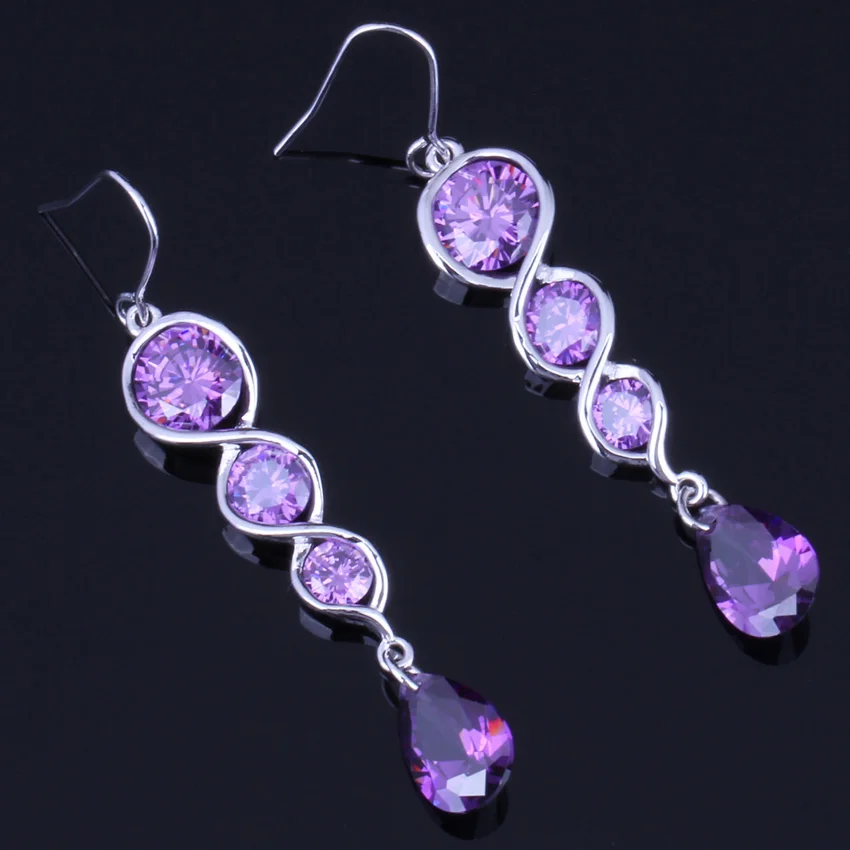 

Attractive Water Drop Purple Cubic Zirconia 925 Sterling Silver Drop Dangle Earrings For Women V0211