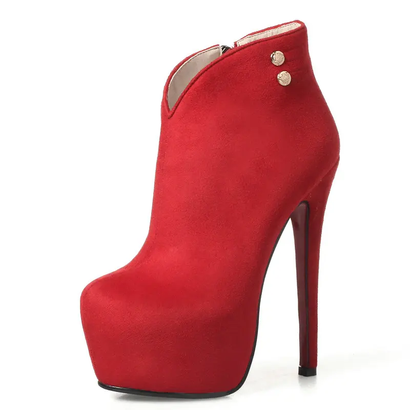 

Ankle Boots for Women High Heels Boots Black Red Suede Party Sexy Stiletto Boots 16cm Super Heel Winter Boots Dress Shoes 2019