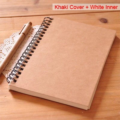 Khaki-White Inner Винтажная пустая записная книжка, бумага, черная, Kahki, мягкая обложка, эскиз, дневник, записная книжка для рисования, живопись, студент, школа, офис, канцелярские принадлежности - Цвет: Khaki-White Inner