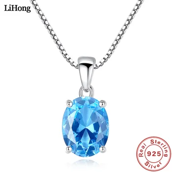 

New Design S925 Sterling Silver Necklace Sky Blue Topaz Gemstone Pendant Necklace Woman Glamour Jewelry