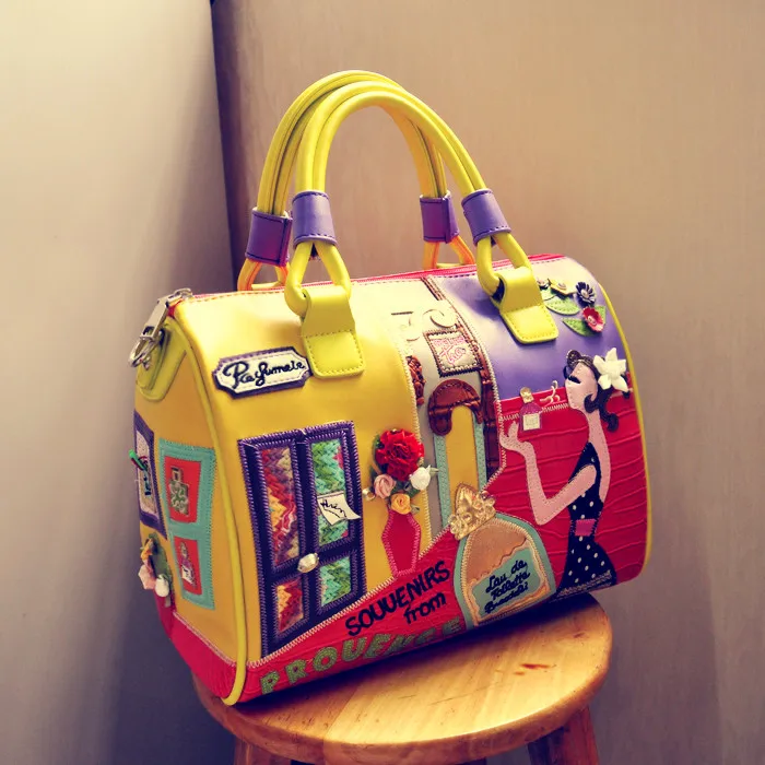 

Womens 3D Flowers Beauty Embroidery Messenger Satchels Hangbags PU Leather Mixed Colors Tote Bags New Fashion A154