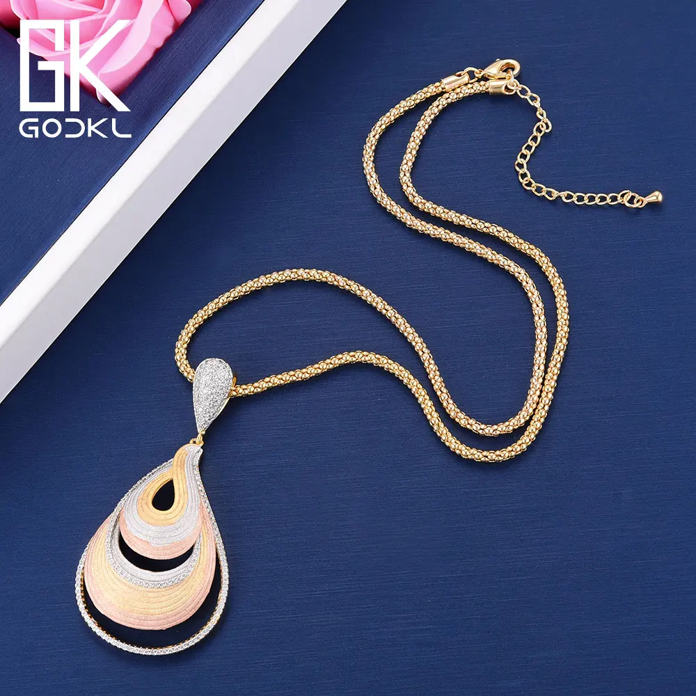 GODKI Luxury AAA Cubic Zirconia Necklace Earring Jewelry Sets Water Drop Geometry Dubai Silver Jewelry Sets For Women Wedding