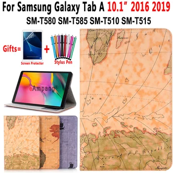 

Case for Samsung Galaxy Tab A 10.1 2019 Cover Case T580 T585 T510 T515 SM-T580 SM-T510 World Map Flip Leather Funda + Pen+ Film