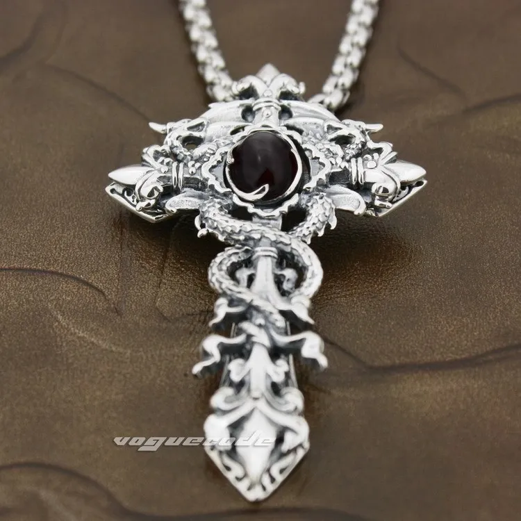 925 Sterling Silver Dragon Twine Cross Sword Black CZ Mens Biker Pendant 8X002(Necklace 24inch) цена 925 Sterling Silver Dragon Twine Cross Sword Black CZ Mens Biker Pendant 8X002(Necklace 24inch) цены онлайн