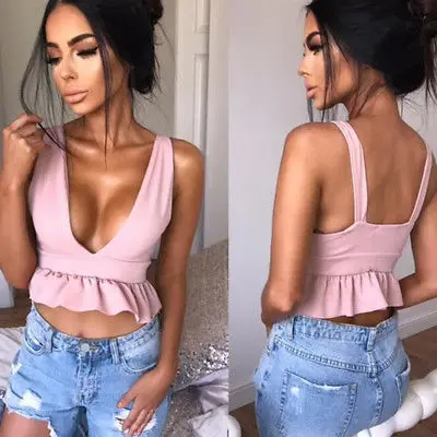 Женские сексуальные оборки с V образным вырезом Camis женские облегающие кроп топы