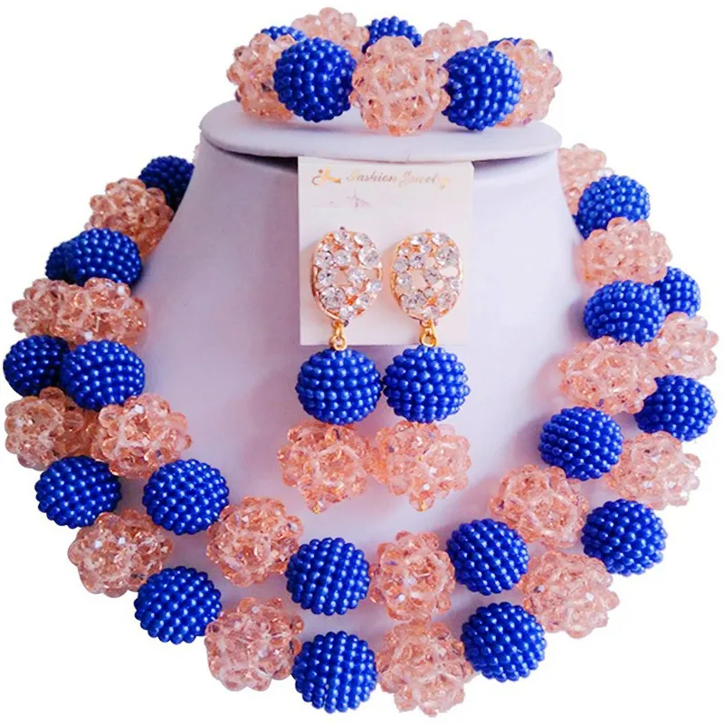

Cheap Royal Blue Peach Color Crystal Anniversary African Women Beads Jewelry Sets 2C-ZZSJ-48