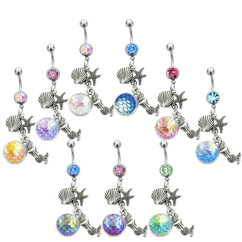 

1PC Charm Piercing Body Jewelry Rainbow Scales Mermaid Piercing Navel Belly Button Ring for Women Body Jewelry Piercing Ombligo
