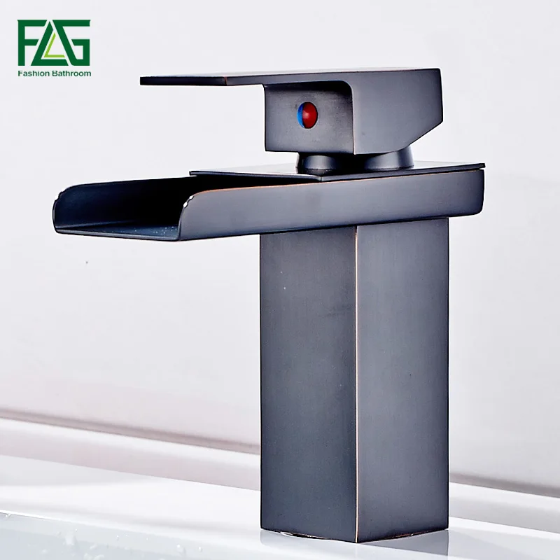 

FLG Waterfall Basin Bathroom Faucet Deck Mounted Sink Tap ORB Single Handle Mixer Taps Single Holder Hot and Cold Water